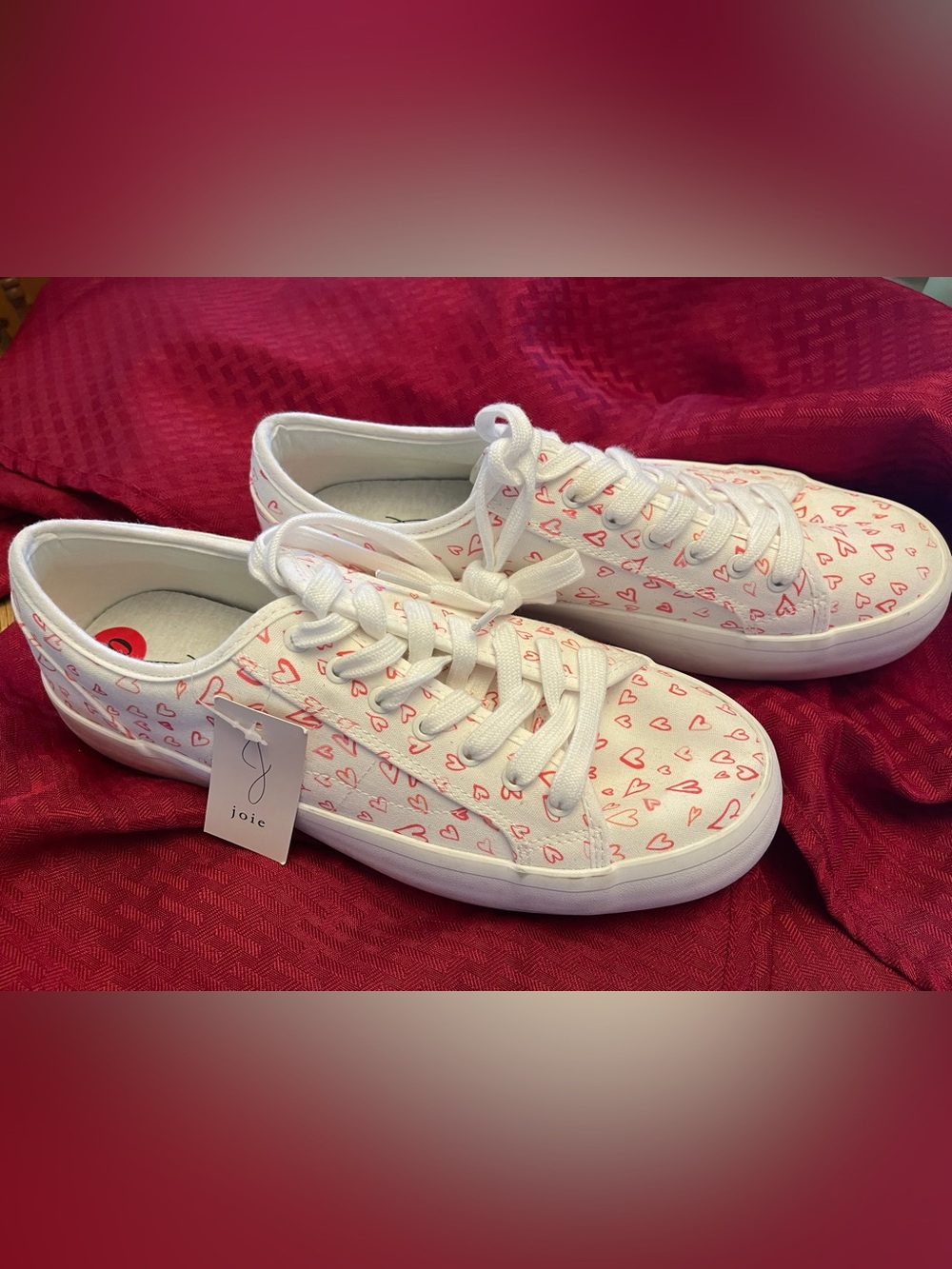 Joie White Canvas Sneakers with Pink Heart Motif